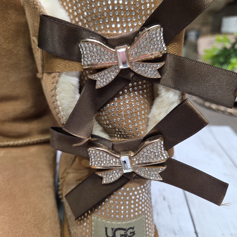 UGG Tan Boots with Glitter Bows - Picture 2 of 7